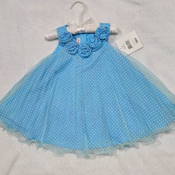 Jessica Ann Baby Dress 18M – Blue Polka Dot w/ Floral Bodice & Tulle | NWT - Picture 2 of 9